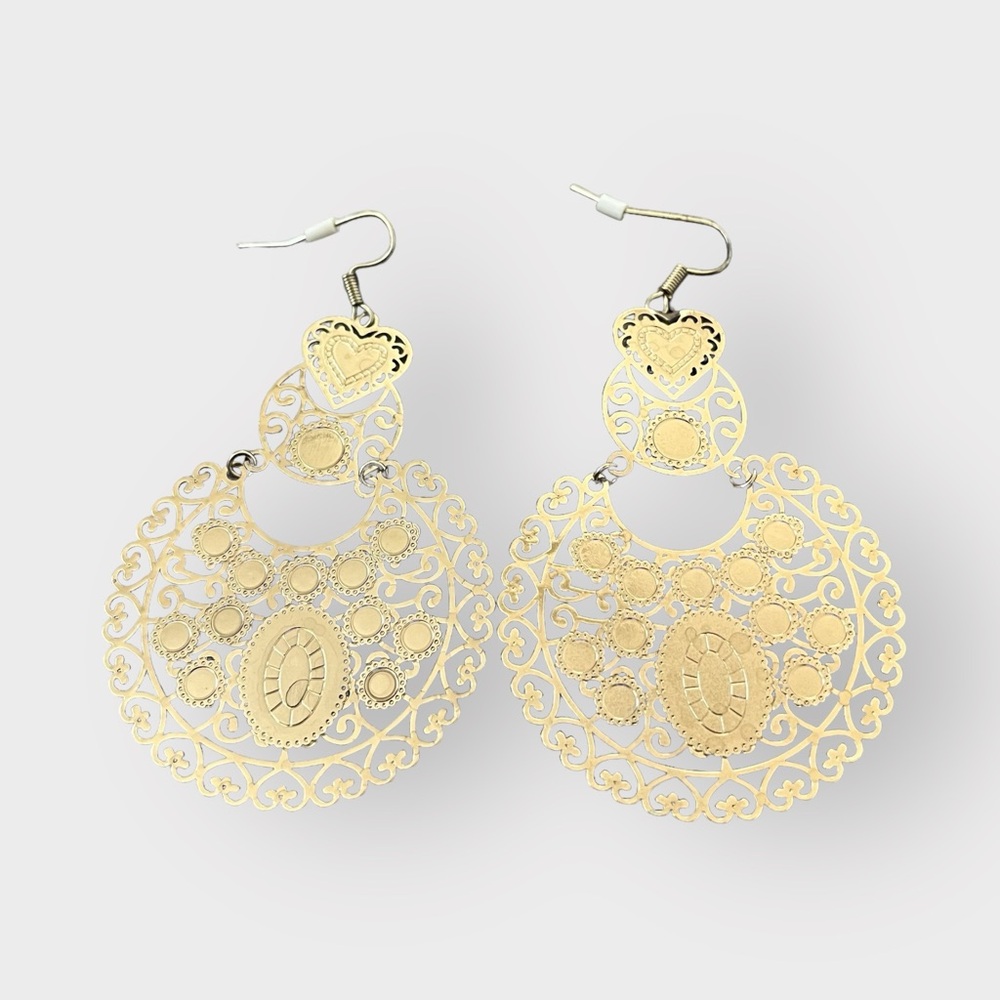 Gold Heart Ornate Boho Earrings